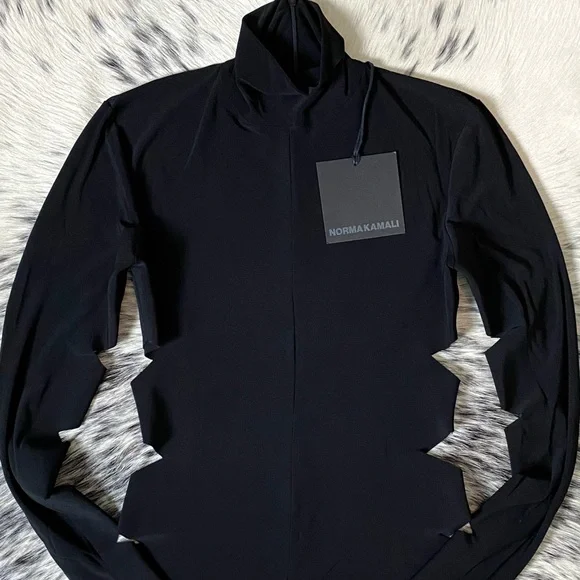 NORMA KAMALI “ALLIGATOR” CUTOUT MOCK-NECK BODYSUIT, SZ S BLACK NWT!! - Picture 2 of 16